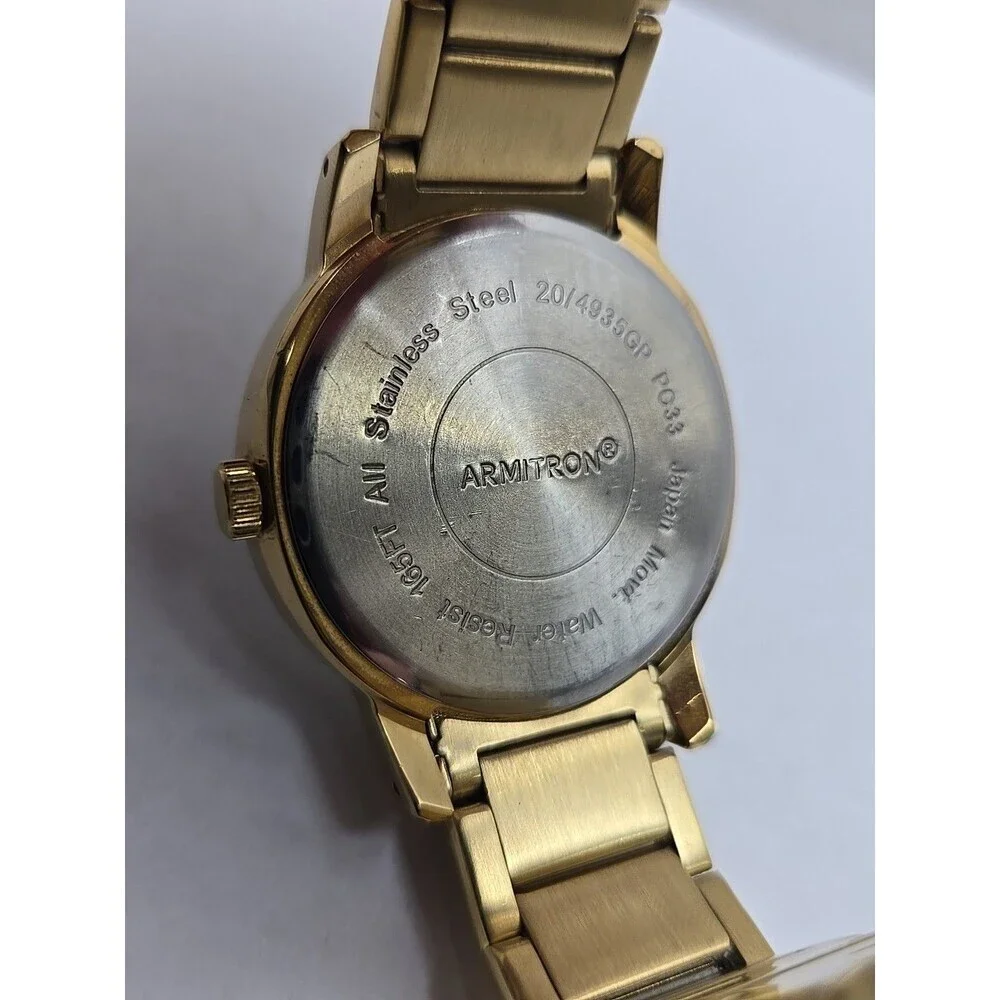 Armitron Mens Gold Tone Green Dial Day Date Quartz Watch 20/4935GP New Battery